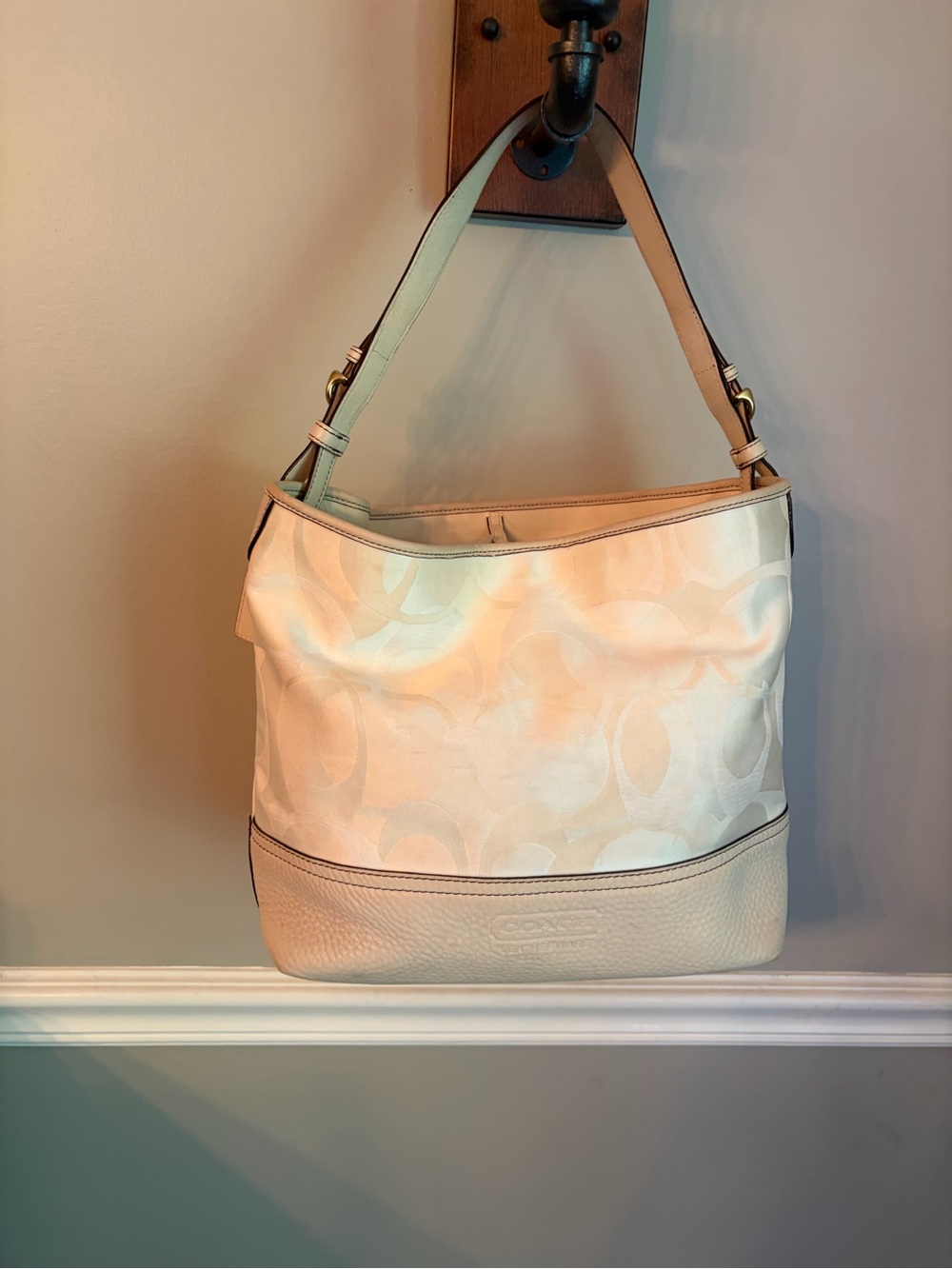 Coach Signature Jacquard Hobo Bag Ivory & Cream - Leather Trim-2006